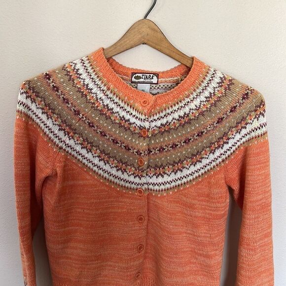Tiara Sweaters - Tiara Women's Orange Patterned Sweater
